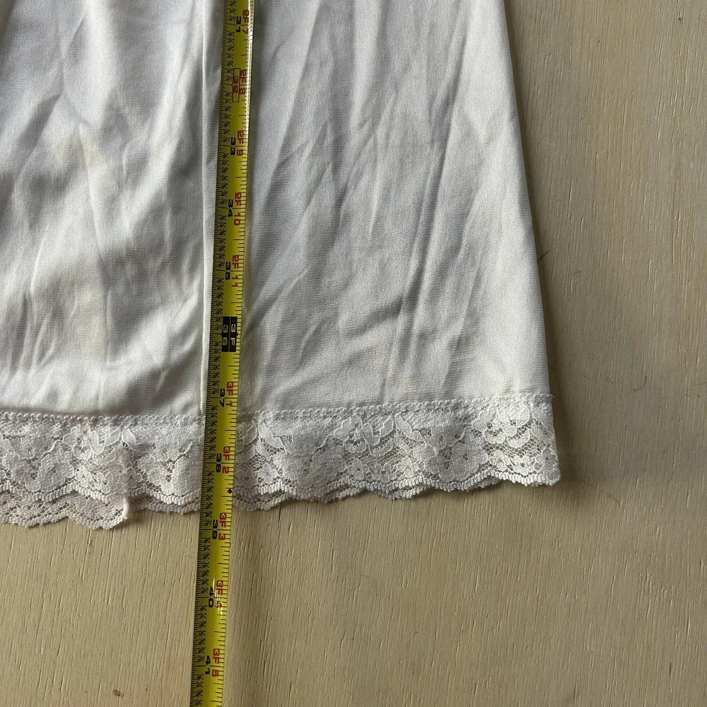 Vintage Satin Nylon Full Slip Womens Medium Lace Trim Adjustable Strap Lingerie
